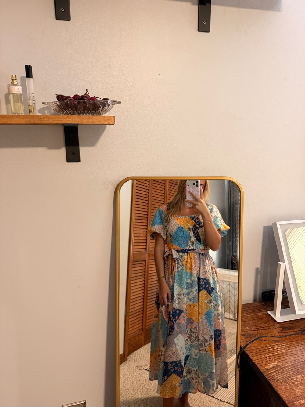 Aura Patchwork Maxi Dress in Blue & Yellow